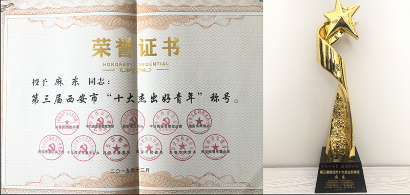 我校学生麻东被评为西安市“十大杰出好青年”