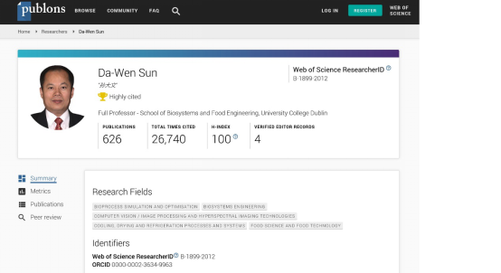 华南理工大学孙大文院士学术h指数突破100
