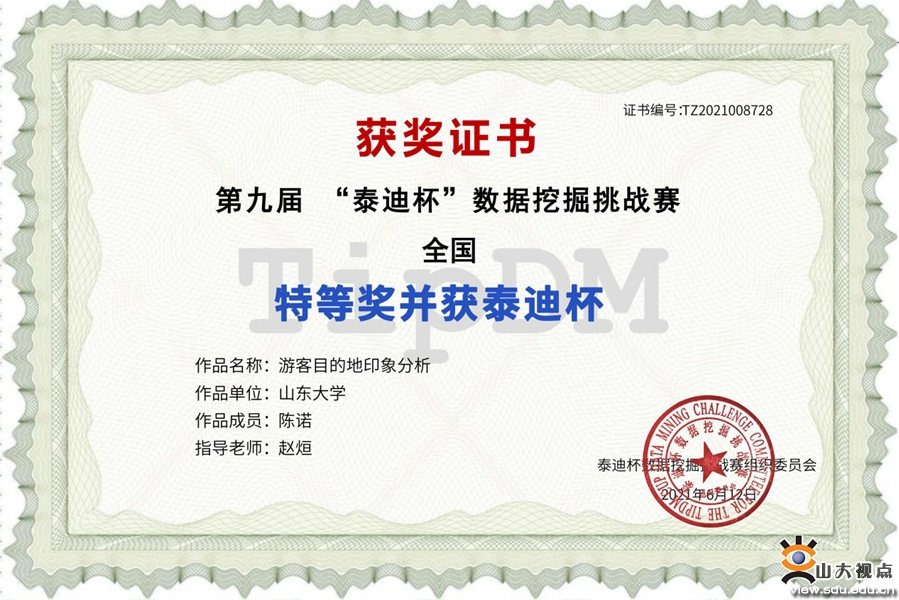 山大学子获数据挖掘挑战赛全国最高奖