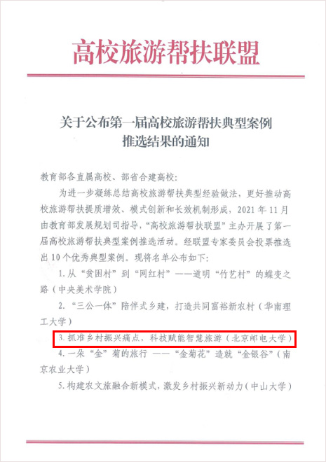 学校项目入选第一届高校旅游帮扶优秀典型案例