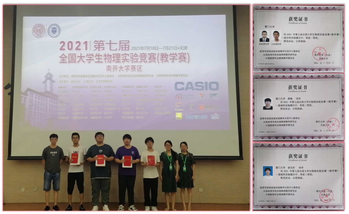 厦大学生在第七届全国大学生物理实验竞赛中收获佳绩