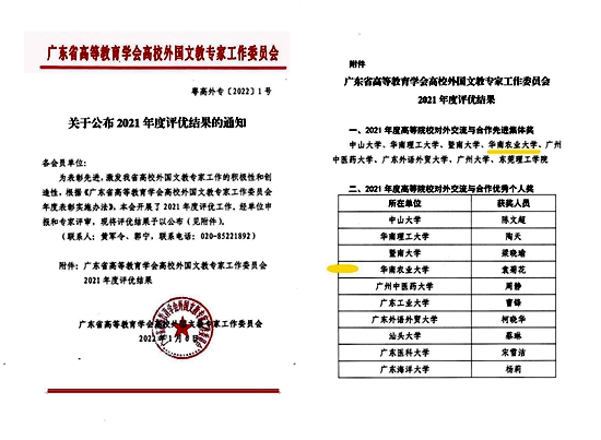 我校国际交流工作获广东省高校外国文教专家工作委员会表彰