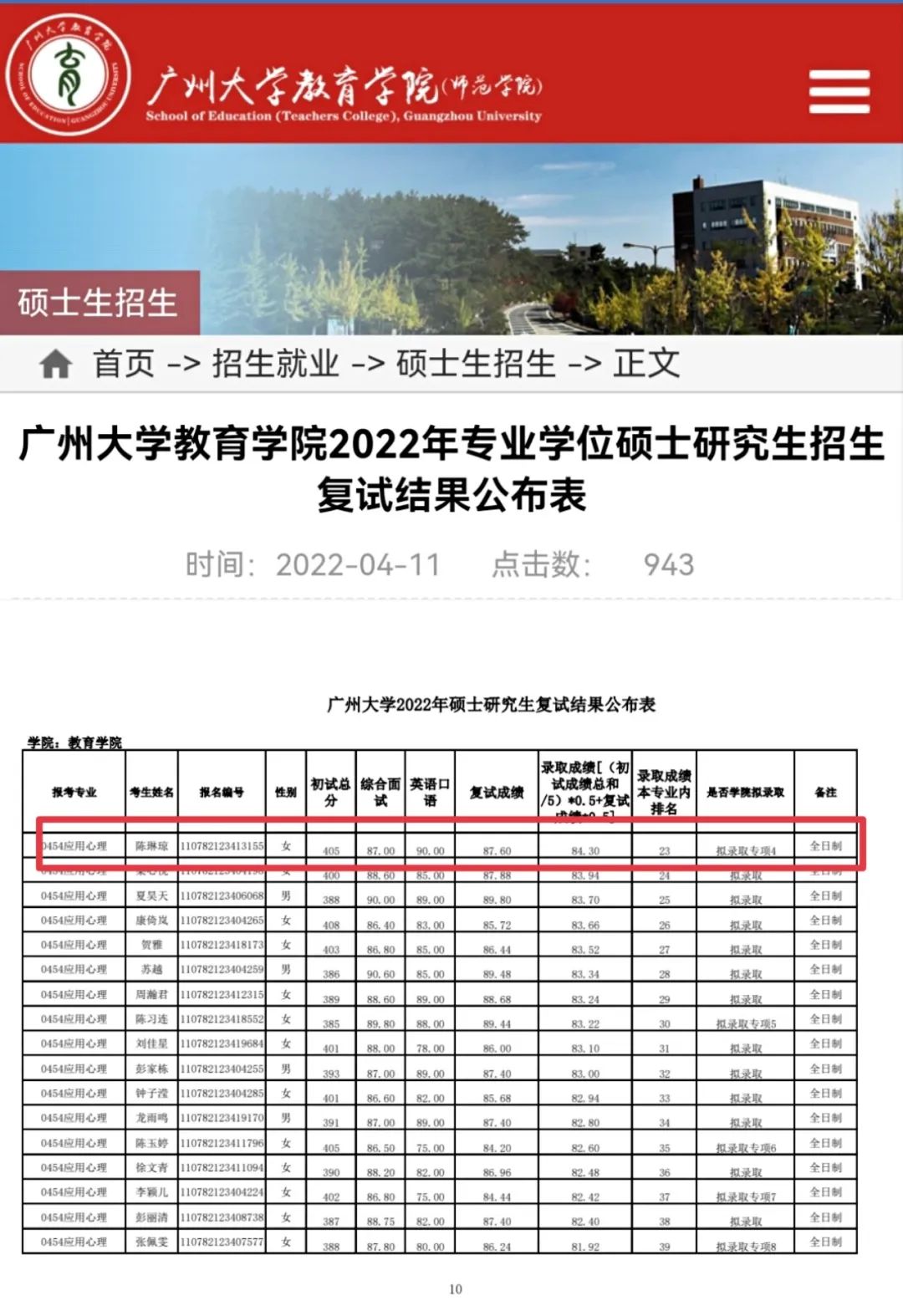 暖心关注励志考生“逆袭女孩”陈琳琼通过我校研究生复试