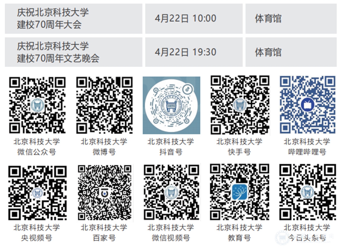 北京科技大学70周年校庆重要活动直播平台发布