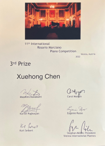 喜报｜钢琴系学生陈学弘在第十一届罗萨里奥马西亚诺国际钢琴比赛中荣