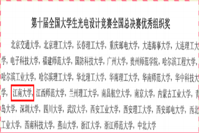 江南学子在第十届全国大学生光电设计竞赛喜获佳绩