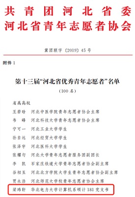 我校学子获评第十三届“河北省优秀青年志愿者”