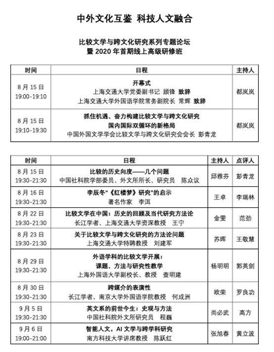 比较文学与跨文化研究系列专题论坛暨2020年首期线上高级研修班开班