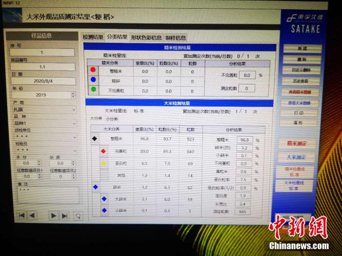 图为分析大米各项指标，并对其品质进行鉴定。 郎朗 摄