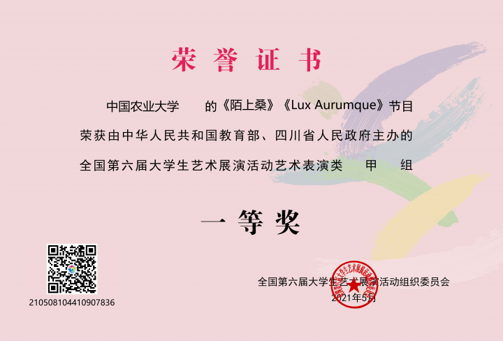 中国农大合唱团在全国第六届大学生艺术展演中荣获一等奖