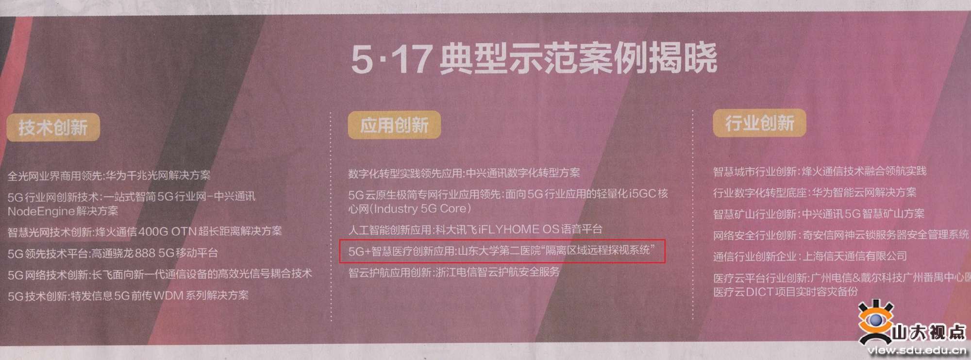 ［附属医院］山大二院入选《人民邮电》报“517”典型示范案例