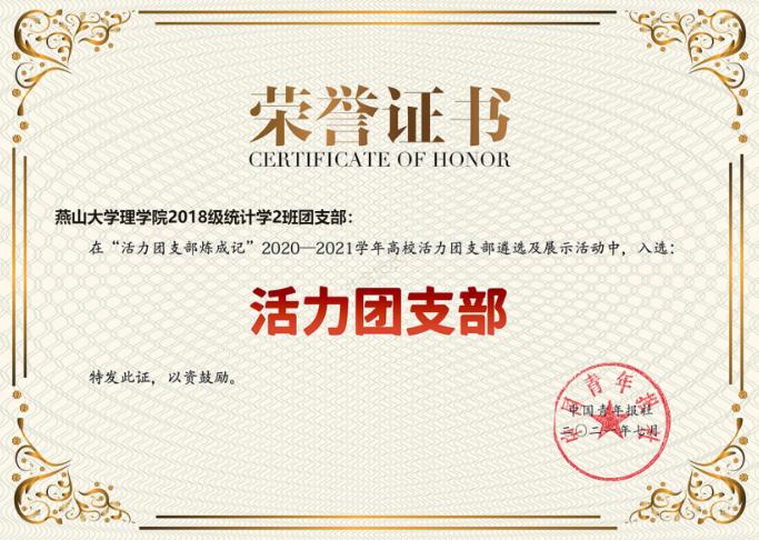 燕山大学理学院2018级统计学2班团支部入选全国高校“活力团支部”