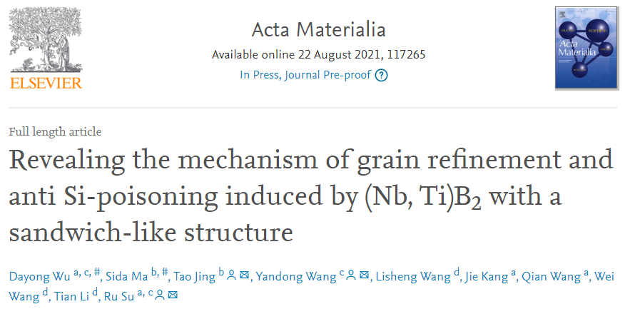 我校材料学院苏孺副教授团队研究成果在金属材料顶级期刊《Acta Materialia》发表