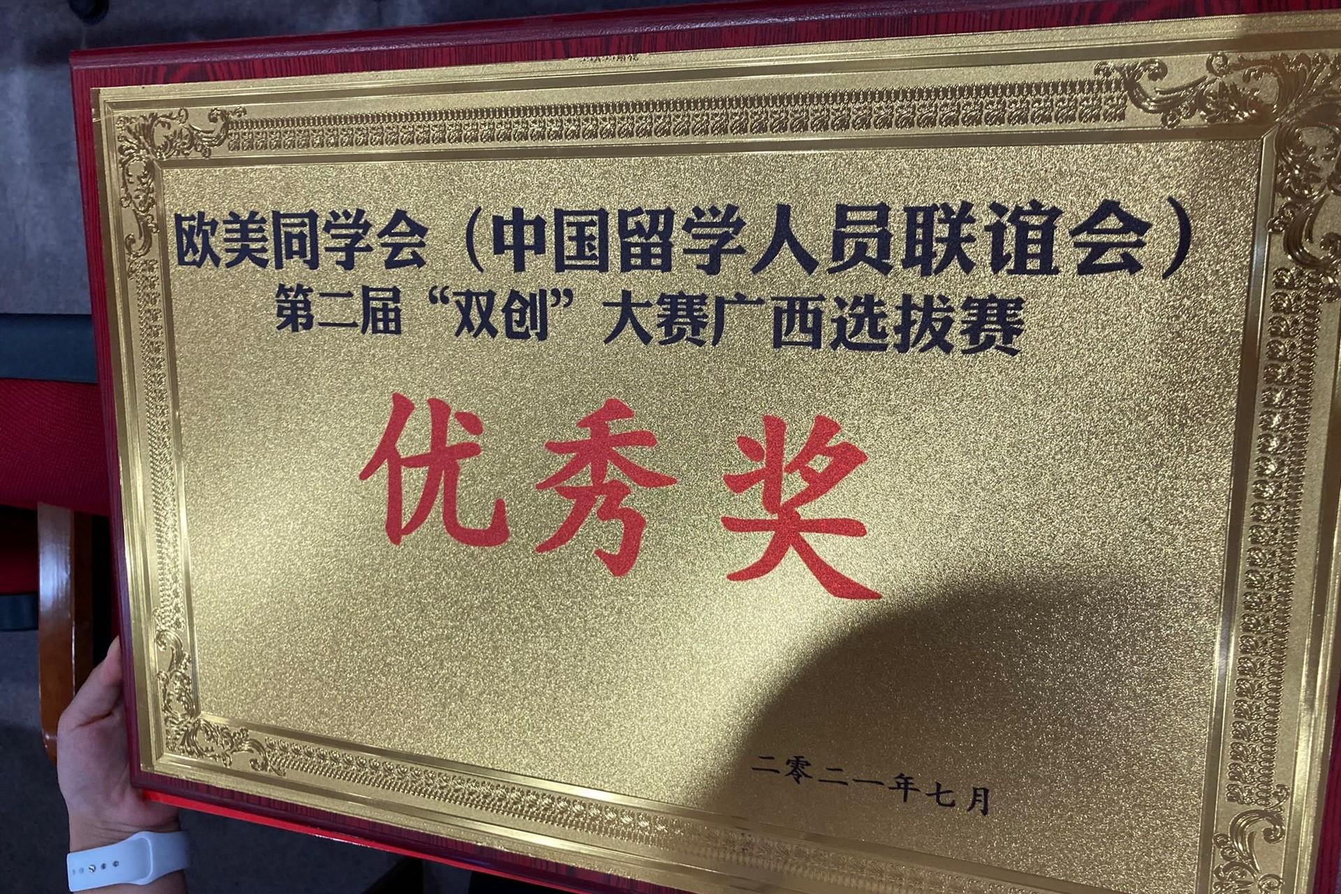 我校欧美同学会（留学人员联谊会）会员李笠获第二届“双创”大赛广西选拔赛创意组优秀奖