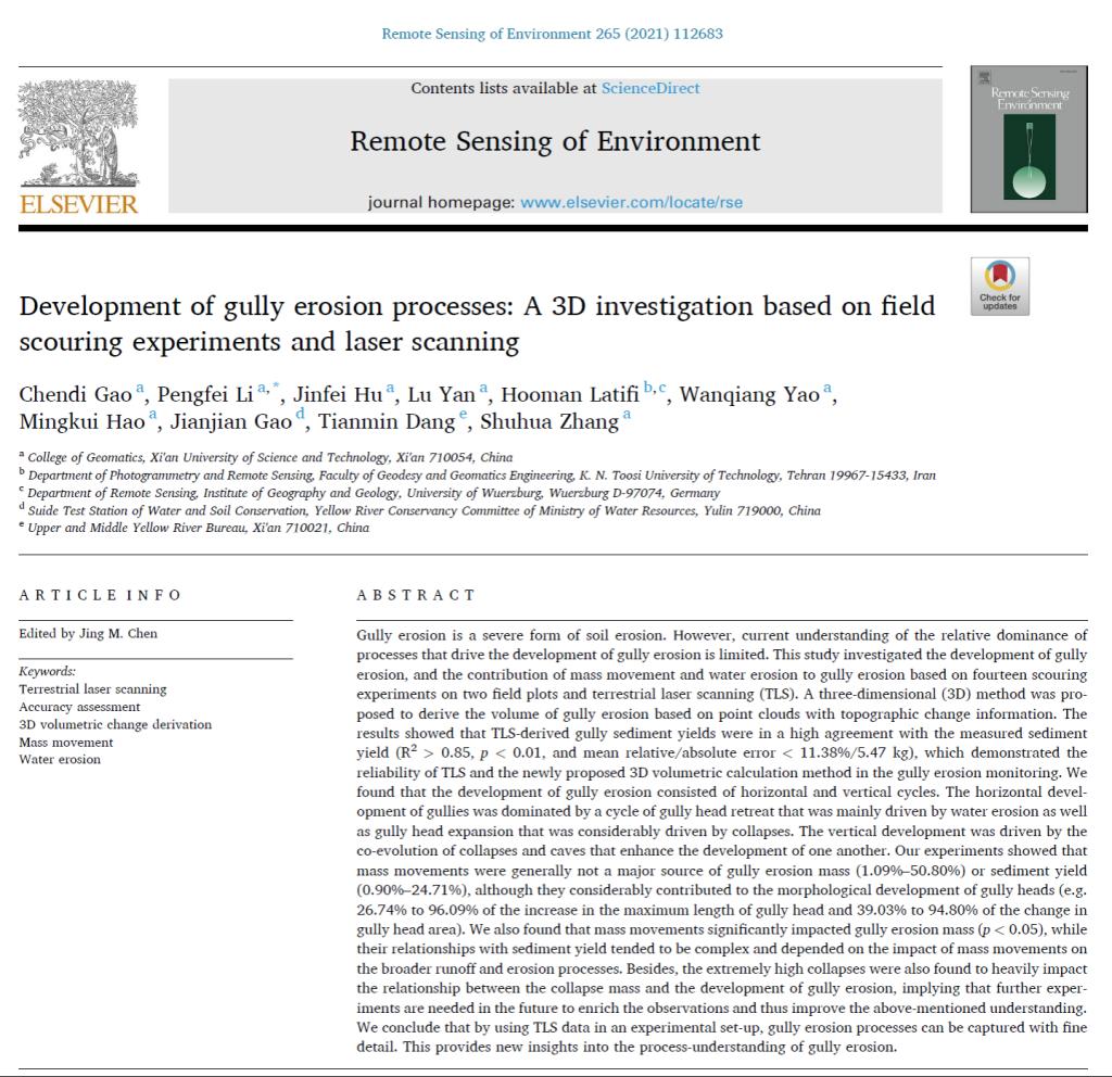 西安科技大学测绘学院地貌遥感与水土保持团队研究成果在《Remote Sensing of Environment》发表