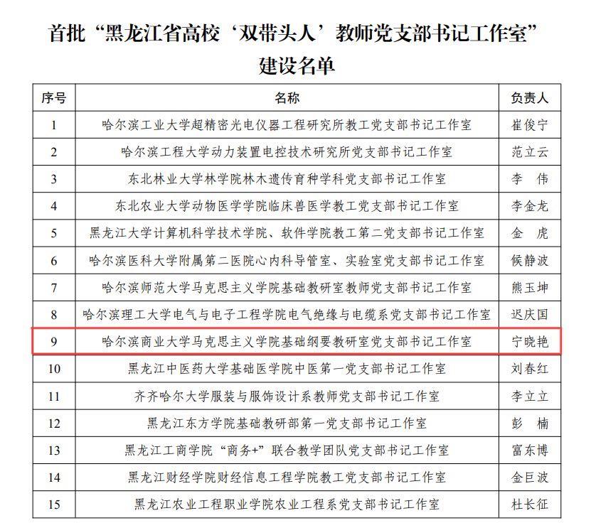 我校获批首批黑龙江省高校“双带头人”教师党支部书记工作室