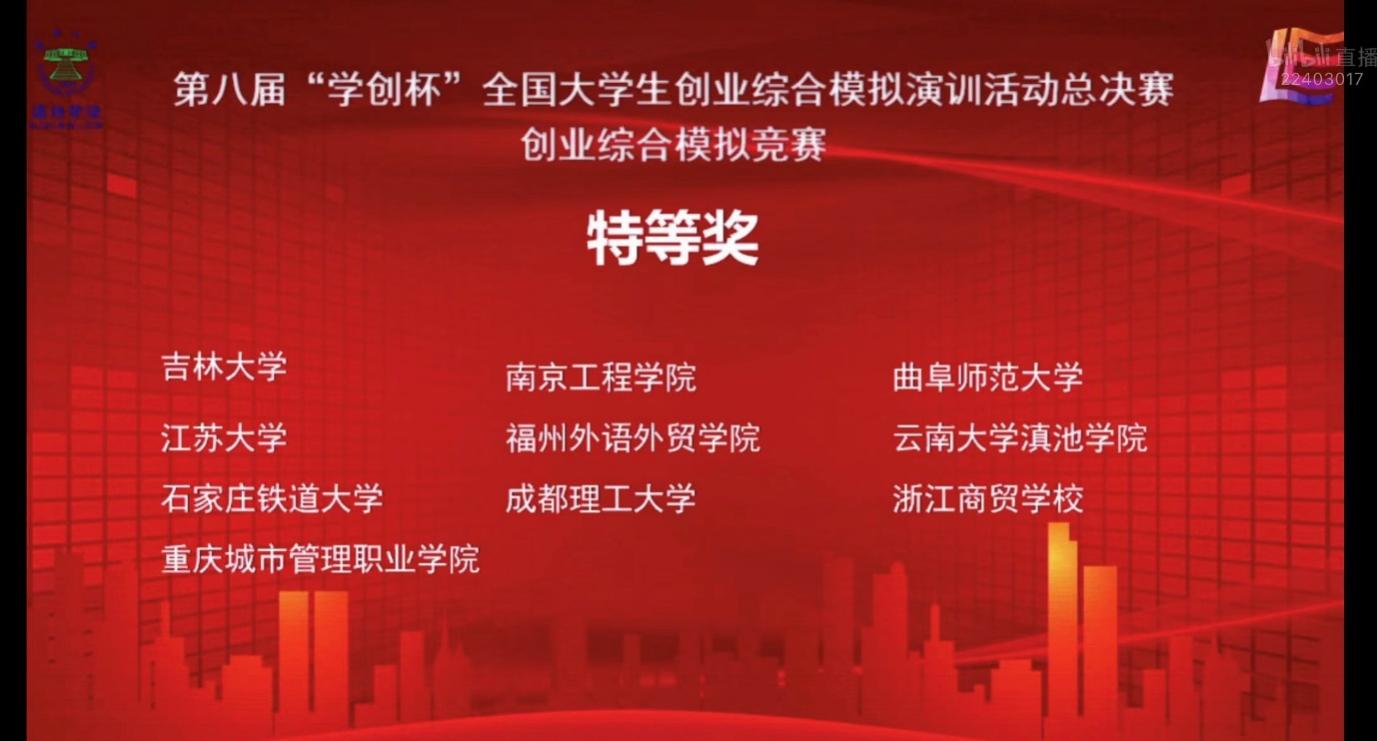 我校在第八届“学创杯”全国大学生创业模拟演训活动总决赛中获佳绩