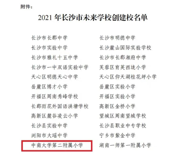 第二附属小学被认定为“2021年长沙市未来学校创建校”