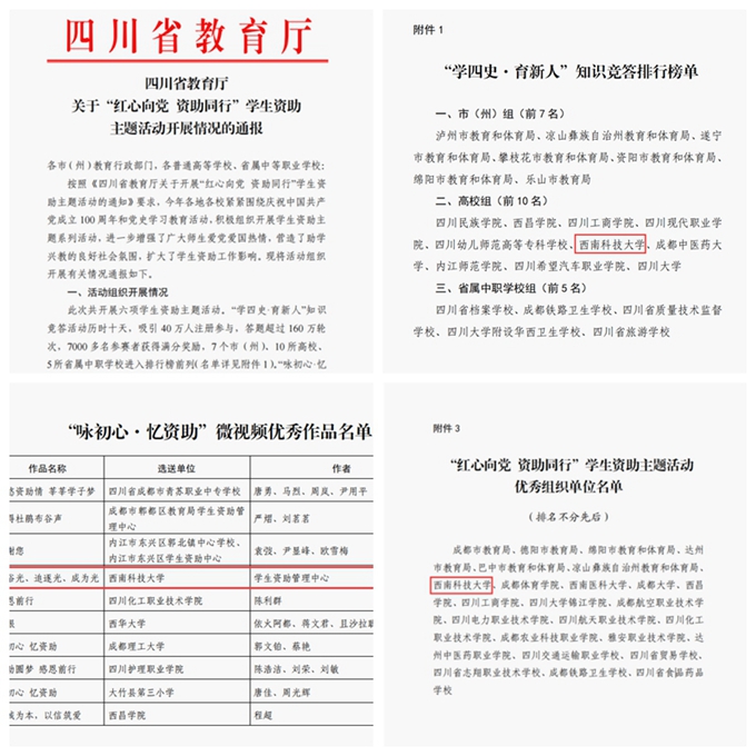 我校开展的学生资助主题活动受到四川省教育厅通报表扬