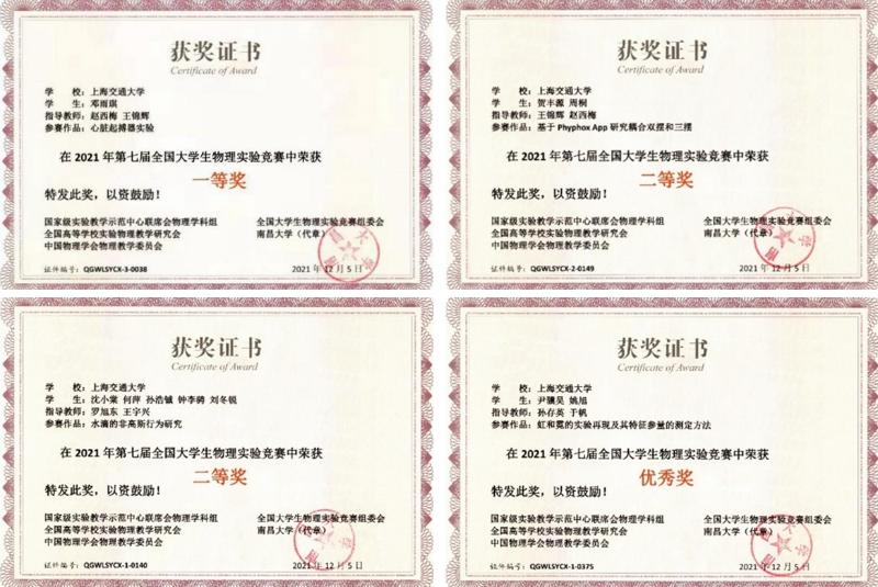 上海交大物理实验中心在全国大学生竞赛再创佳绩