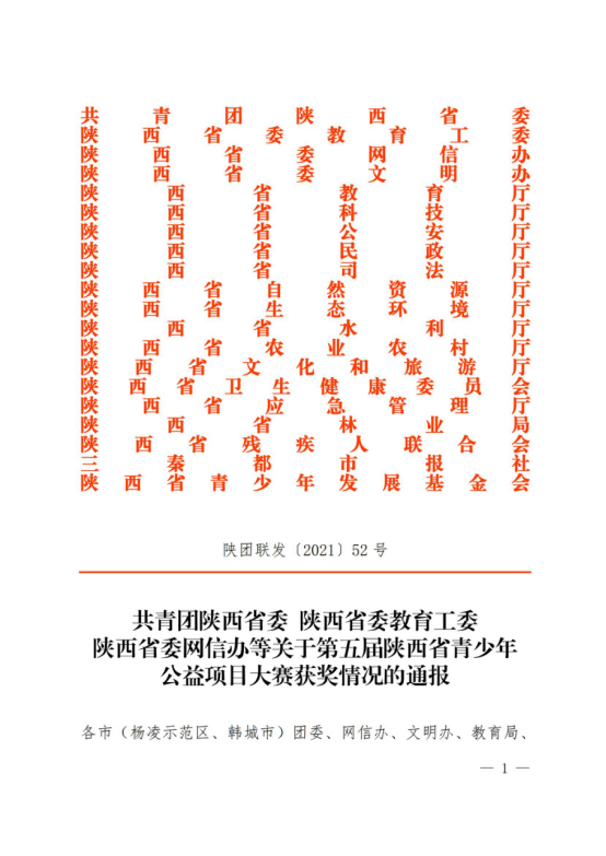 我校获第五届陕西省青少年公益项目大赛金奖