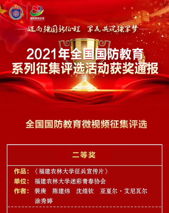 我校一作品获选全国国防教育系列征集评选活动二等奖