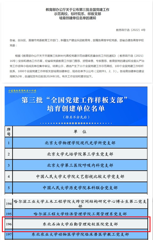 后勤管理处校医院党支部入选第三批教育部“全国党建工作样板支部”培育创建单位