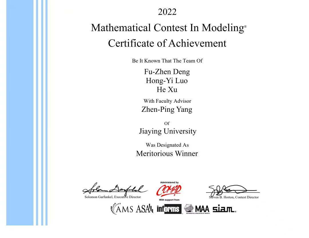 喜讯：我校学子参加2022美国大学生数学建模竞赛喜获佳绩