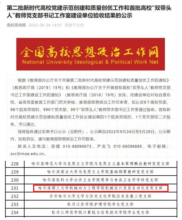 喜报：我校机械设计及其自动化系党支部顺利通过第二批“全国党建工作样板支部”验收