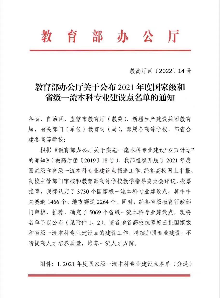 喜讯！学校新增15个国家级和市级一流本科专业建设点