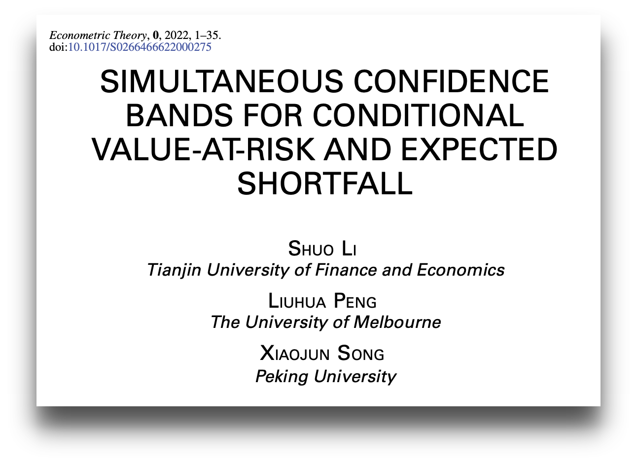 统计学院青年教师李硕在顶级期刊Econometric Theory发表论文