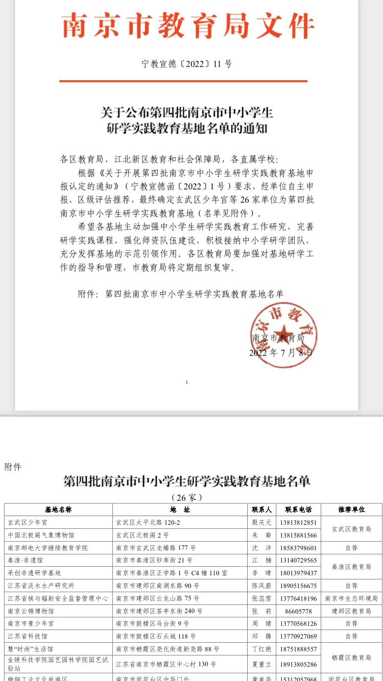 我院获批南京市中小学生研学实践教育基地