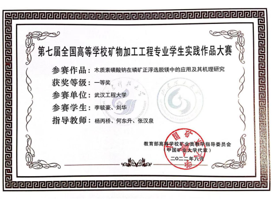 我校学子获全国高等学校矿物加工工程专业学生实践作品大赛一等奖