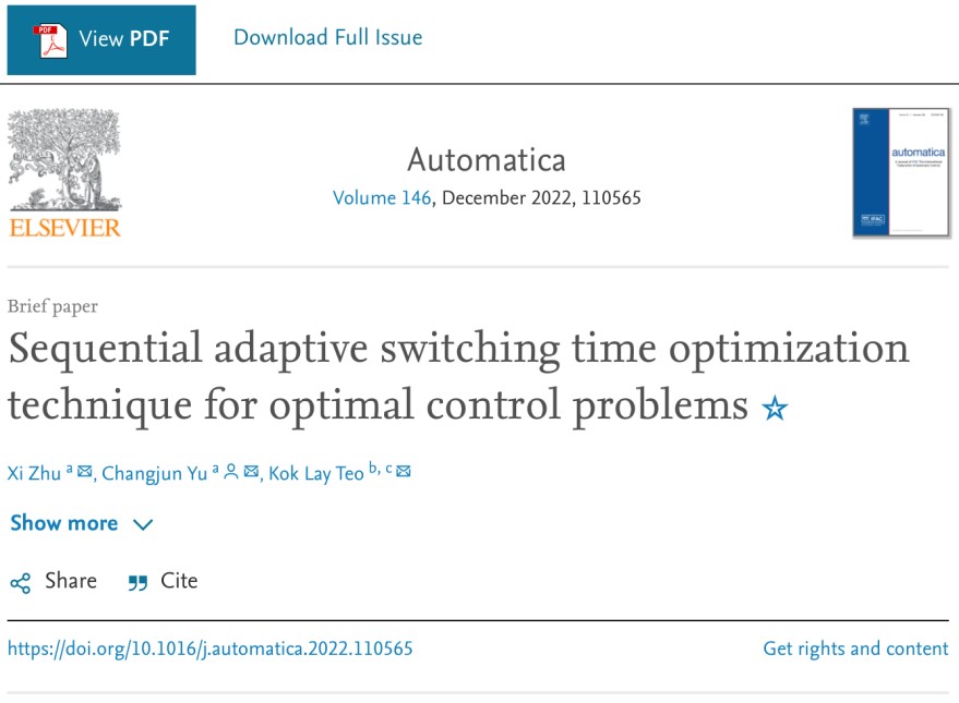 理学院余长君副教授团队在《Automatica》上发表最新研究成果