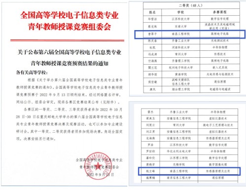 我校教师在第六届全国高等学校电子信息类专业青年教师授课竞赛（华东赛区）中获佳绩