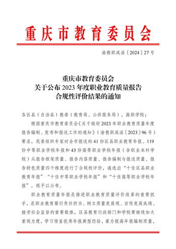 我校获“2023年度重庆市十佳高等职业学校年报”荣誉称号